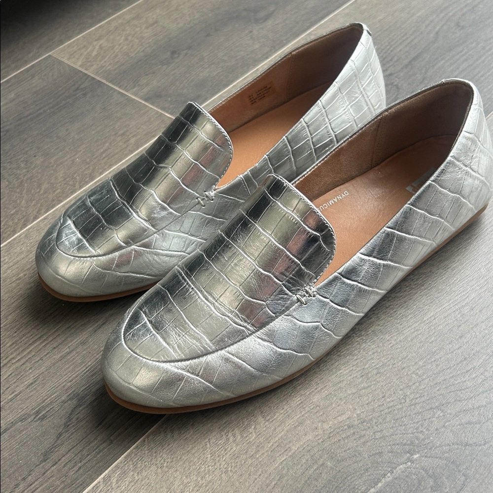 Fitflop Lena Croc-Embossed Silver Metallic Leather Loafer Flat Size 8 Comfort - Picture 4 of 16